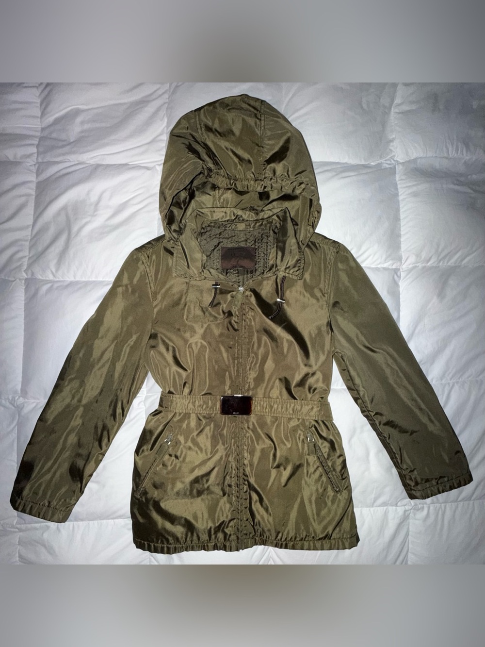 Prada Olive Hooded Belted Utility Jacket